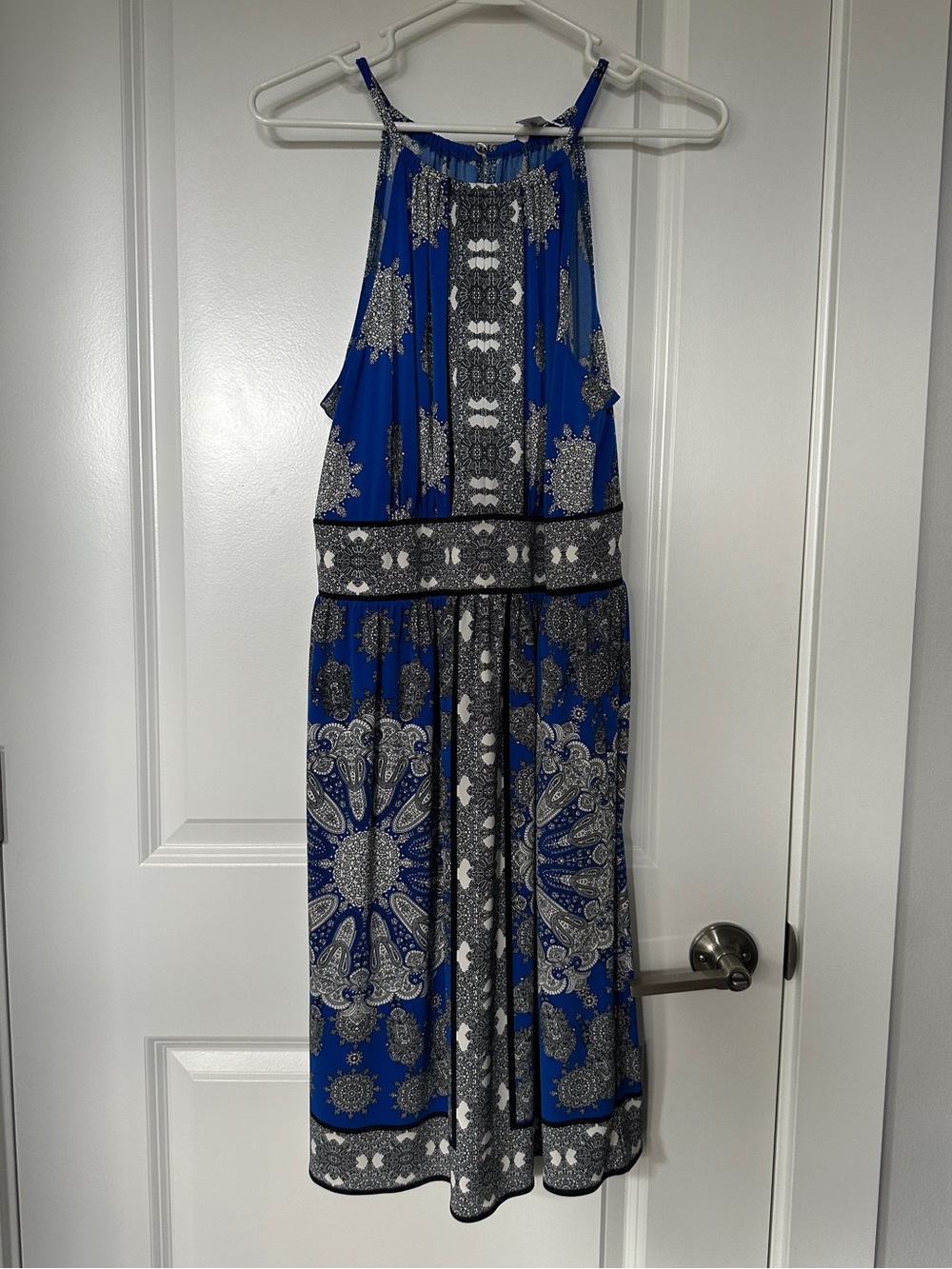 Blue and White Printed Halter Midi Dress - London Times